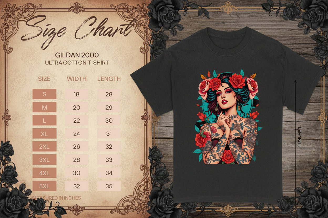 Vibrant Tattooed Woman Graphic Gildan 2000 T-Shirt