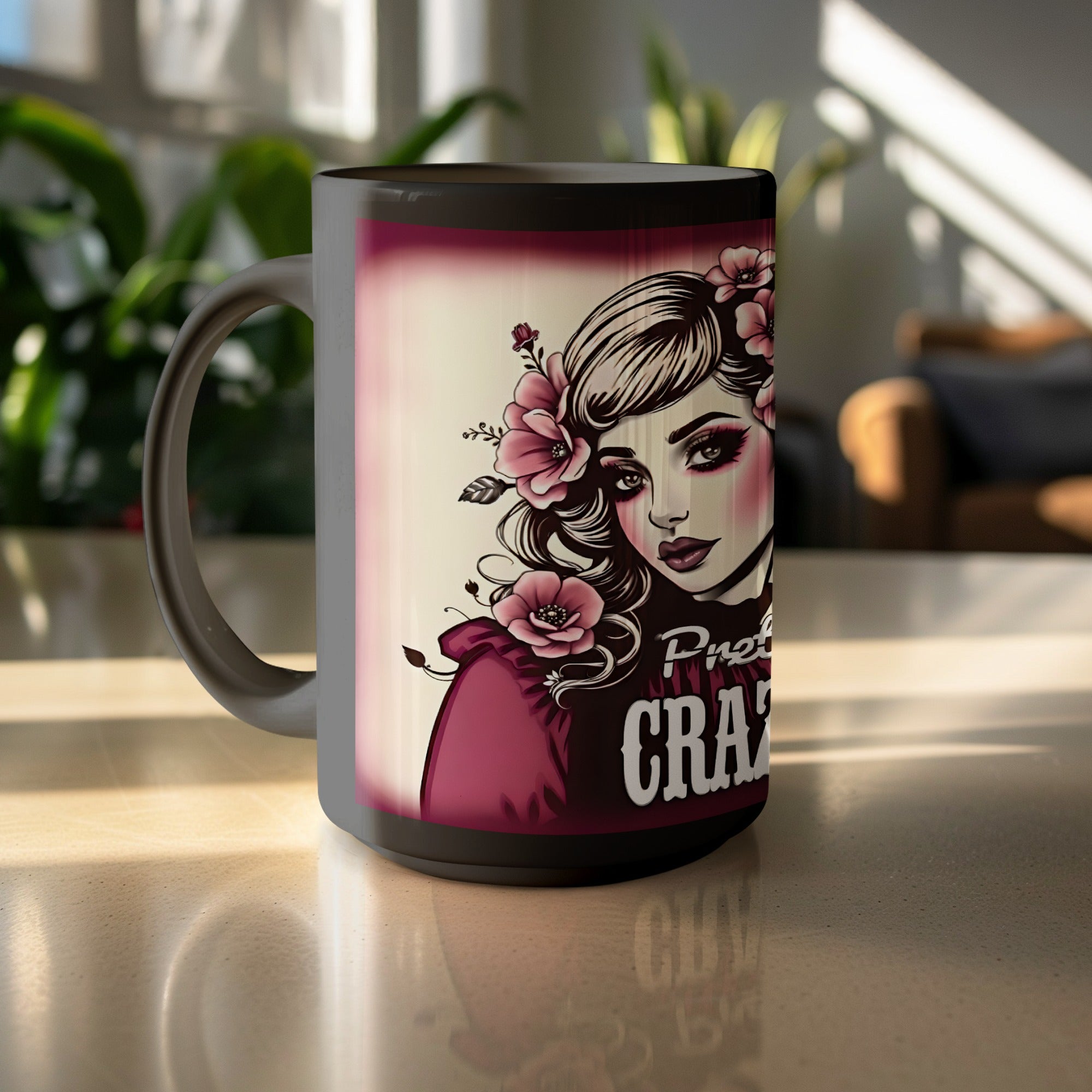 Beautiful Artistic Lady Design Mug with Floral Accents