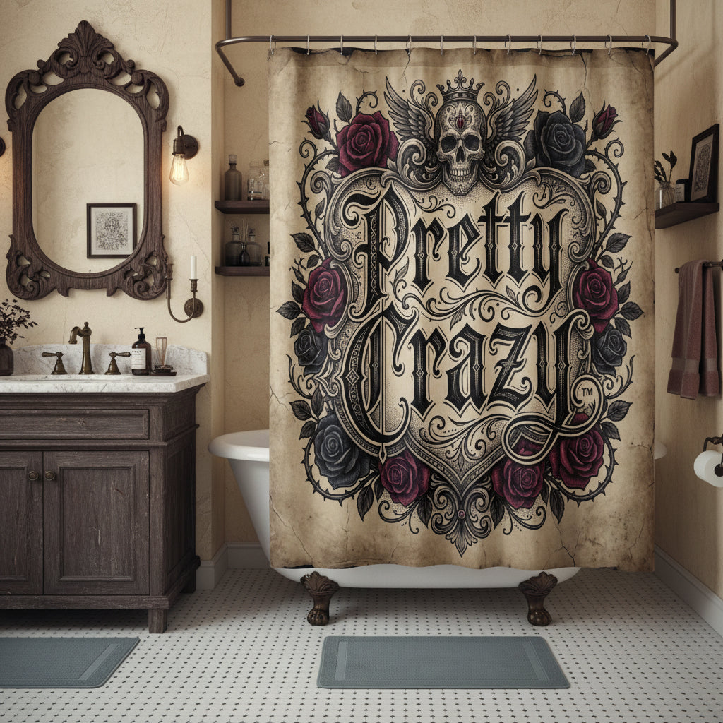Pretty Crazy Skull Roses Grunge Shower Curtain product type
