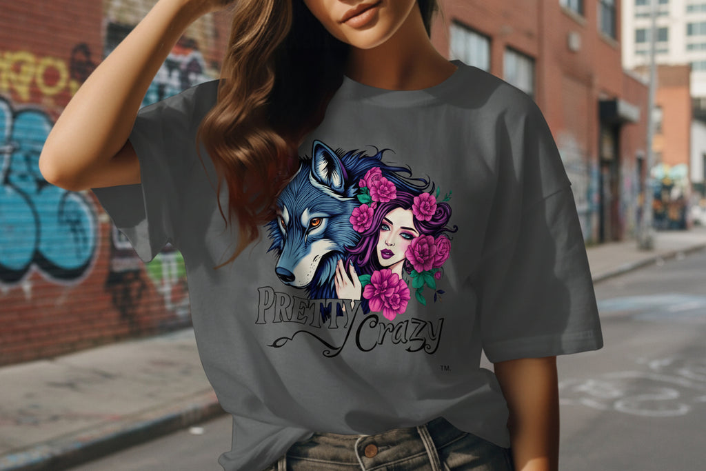 PRETTY Crazy blue wolf woman pink flowers t-shirt product type
Wolf t-shirt
Graphic tee
Women's fashion
Blue wolf art
Girl face design
Pink flowers
Floral graphic
PRETTY Crazy text
Unique apparel
Animal print
Fantasy design
Mystical wolf
Grey shirt
Statement top
Casual wear
Aesthetic tee
Wild spirit
Boho style
Nature inspired
Creative design