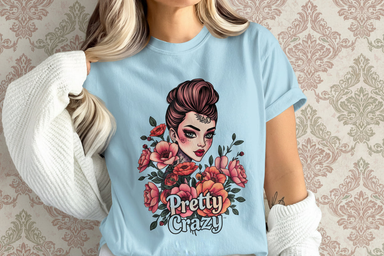 Pretty Crazy Tattooed Girl Floral Graphic T-Shirt