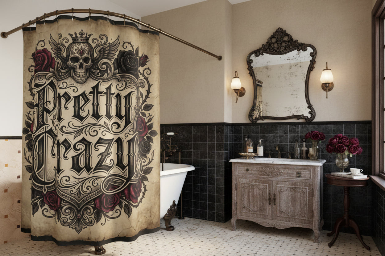 Gothic Skull Crown Wings Pretty Crazy Shower Curtain product type
Shower Curtain
Gothic Decor
Skull Design
Rose Art
Pretty Crazy
Bathroom Decor
Home Decor
Unique Shower
Dark Aesthetic
Skull Crown
Winged Skull
Floral Skull
Vintage Style
Tattoo Art
Bohemian Bathroom
Decorative Curtain
Custom Shower
Art Print
Parchment Look
Black Rose