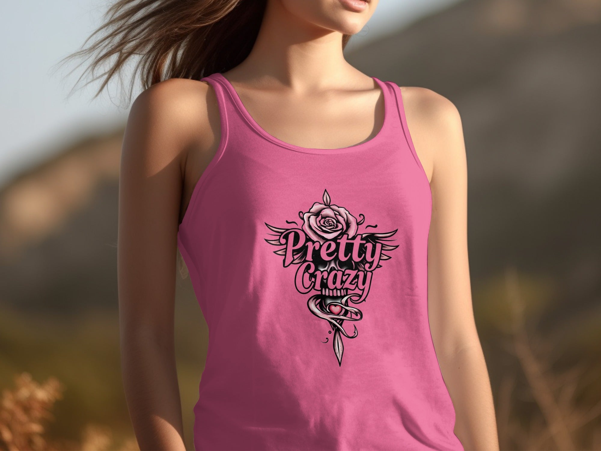Pretty Crazy Stylish Tank Top for Women with Rose Design