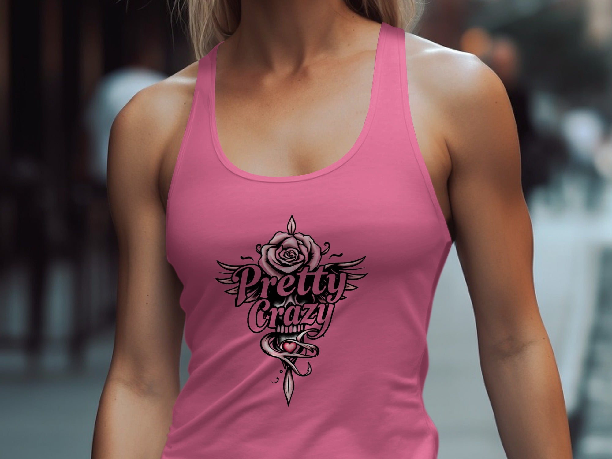 Pretty Crazy Rose Design Graphic Tank Top