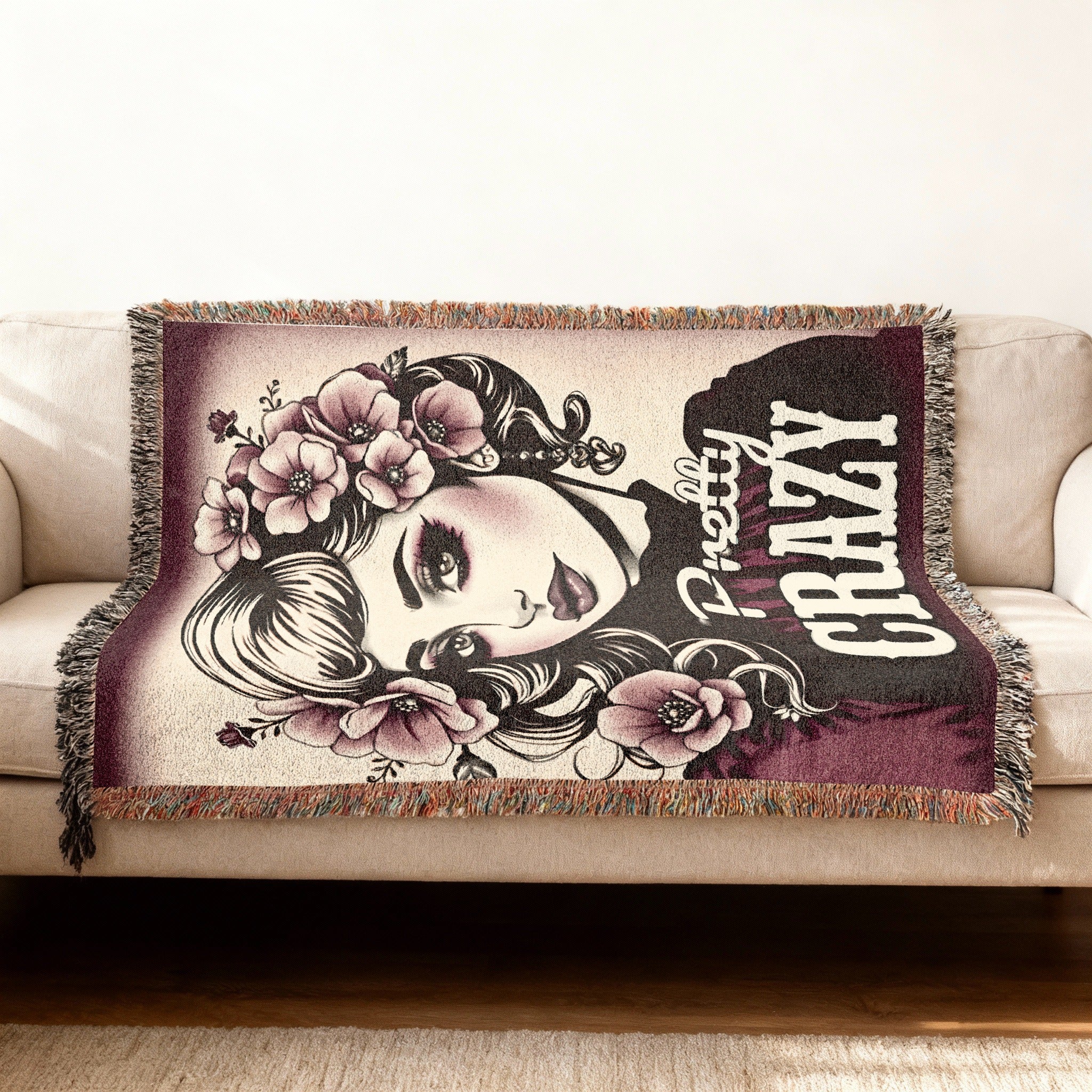 Pretty Crazy Girl Floral Illustration Blanket