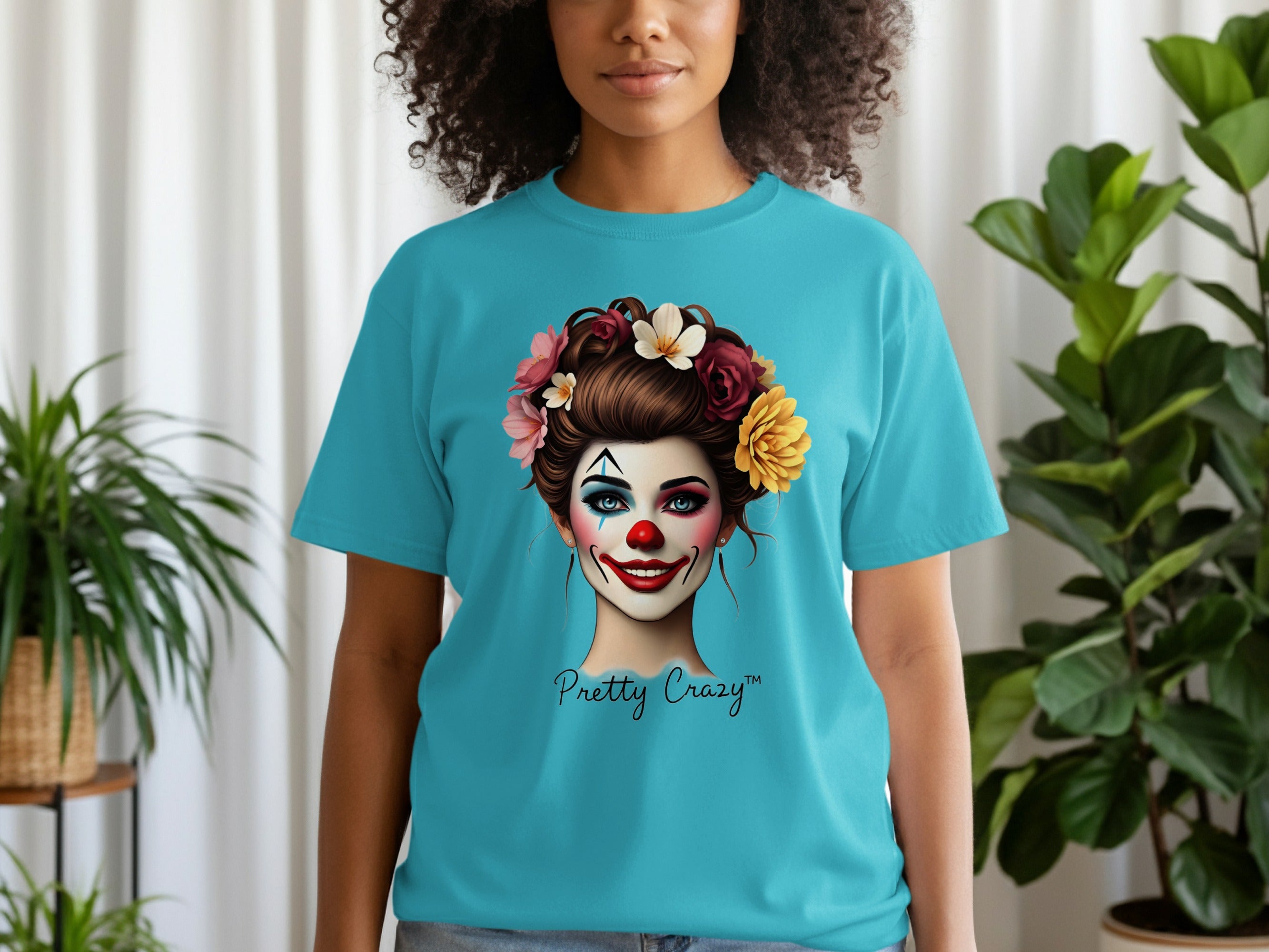 Pretty Crazy Clown with Flowers Graphic T-shirt