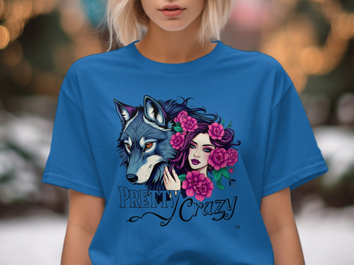 PRETTY Crazy Wolf Woman Roses Graphic Blue product type
Wolf graphic, Woman design, Pink roses, Pretty Crazy, Blue shirt, Animal art, Floral woman, Fantasy style, Mystical wolf, Artistic print, Unique design, Boho chic, Nature theme, Wild spirit, Bold graphic, Statement top, Mythical creature, Colorful print, Fashion apparel, Pop art style