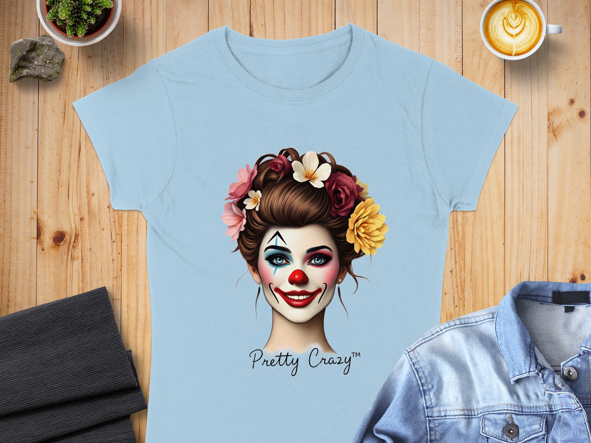 Pretty Crazy Clown Face with Flowers T-Shirt