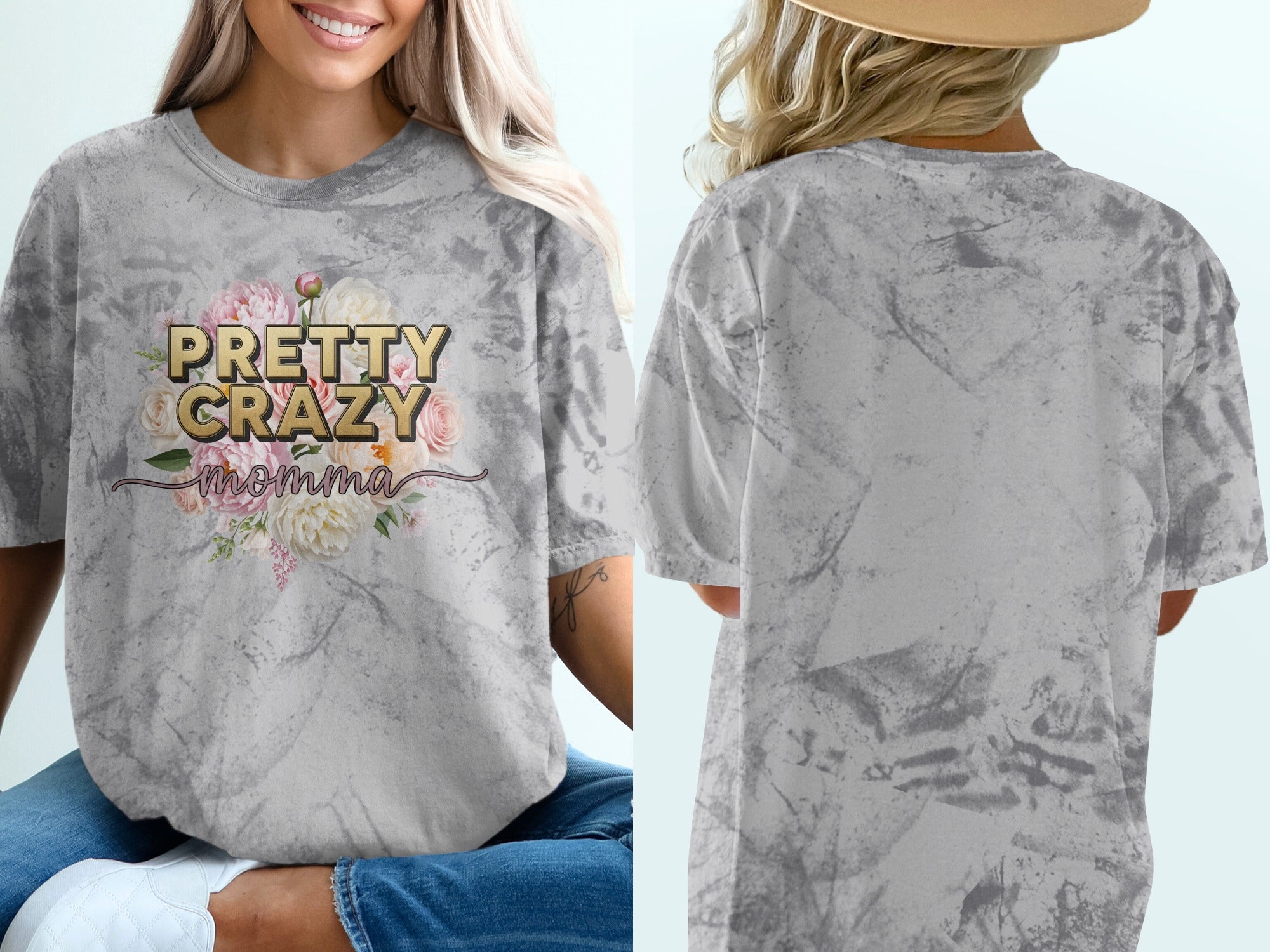 Pretty Crazy Momma Floral Design T-Shirt