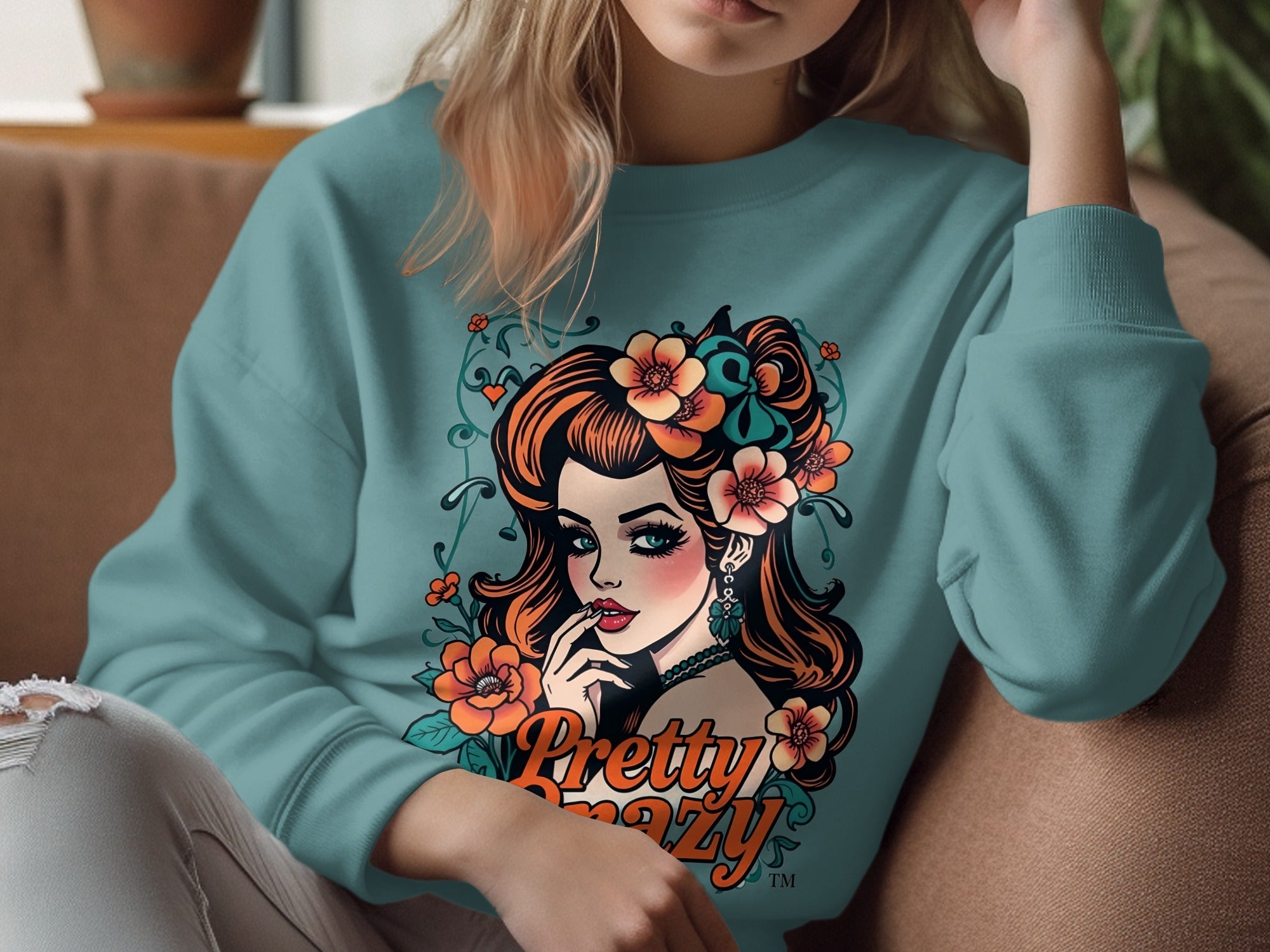 Pretty Rosie Lady Graphic Floral Art Sweatshirt Product