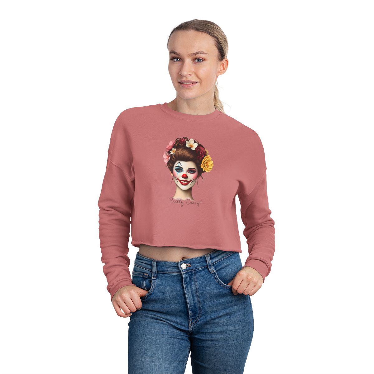 Pretty Crazy Clown Art Crop Top Long Sleeve Shirt