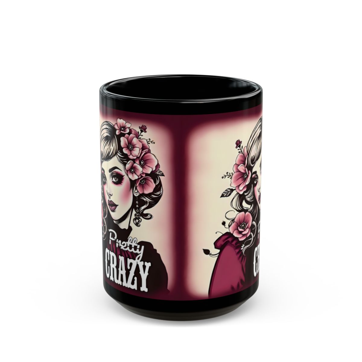 Pretty Crazy Lady With Flowers Mug Design