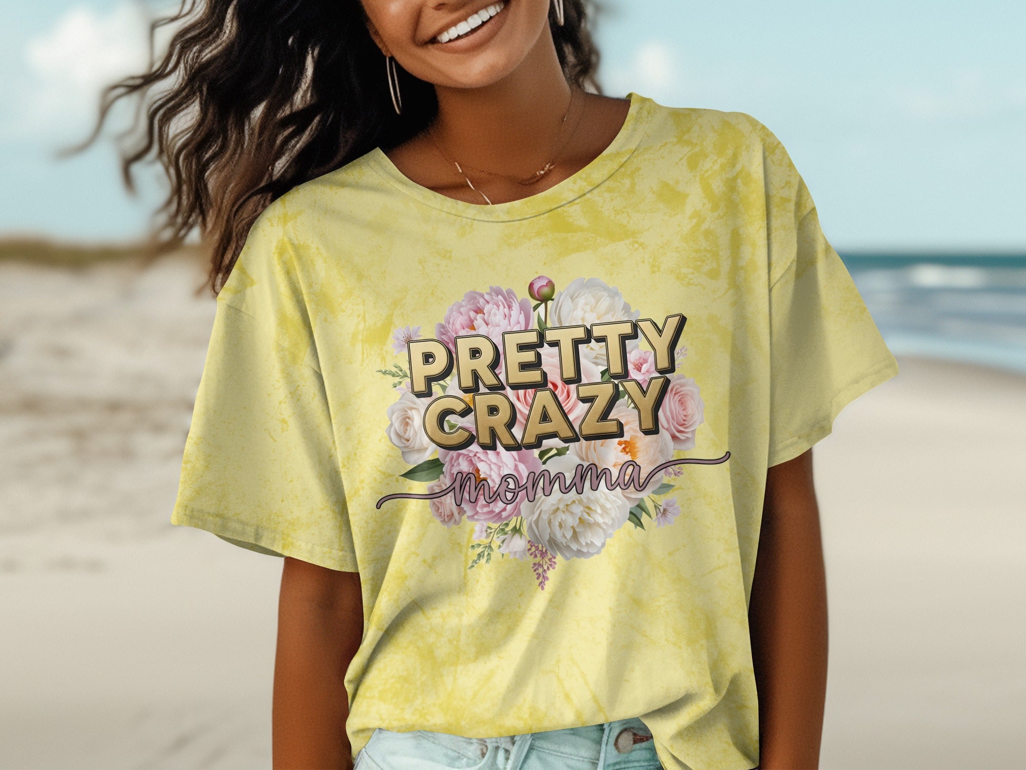 Pretty Crazy Momma Floral Graphic Yellow Shirt