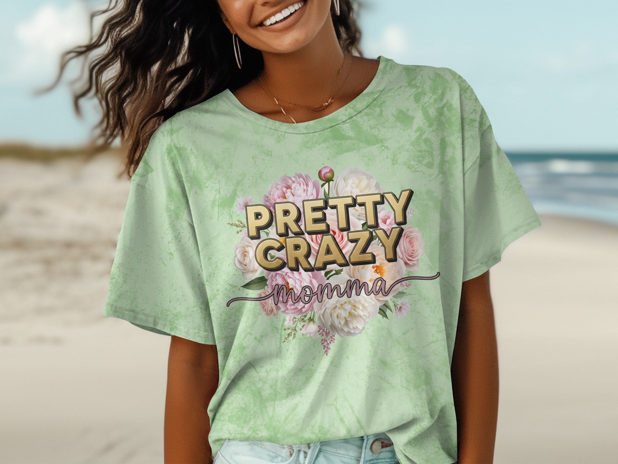 Pretty Crazy Momma Floral Design T-shirt
