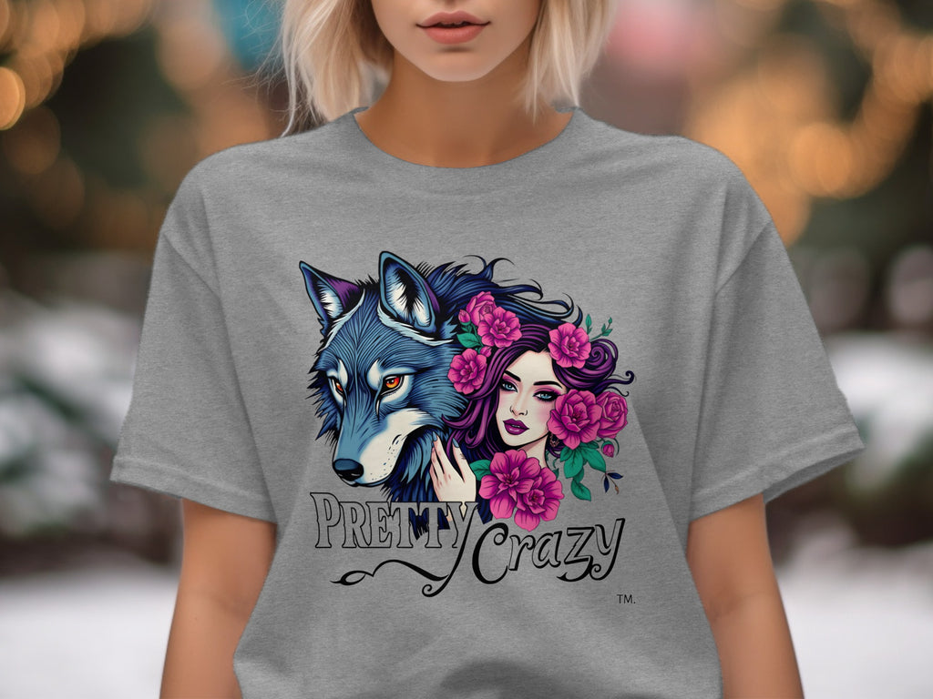 Wolf Woman Pretty Crazy Floral Design product type
Wolf illustration
Woman portrait
Floral design
Pretty Crazy text
Fantasy art
Animal graphic
Pink rose design
Mystical wolf
Wild spirit
Elegant artwork
Unique graphic
Nature inspired art
Female wolf art
Purple hair woman
Vivid colors
Boho chic design
Artistic print
Wolf woman imagery
Inspirational art
Pop culture art